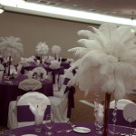 Tables and ostrich feather centerpieces