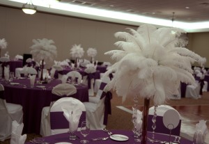 Tables and ostrich feather centerpieces